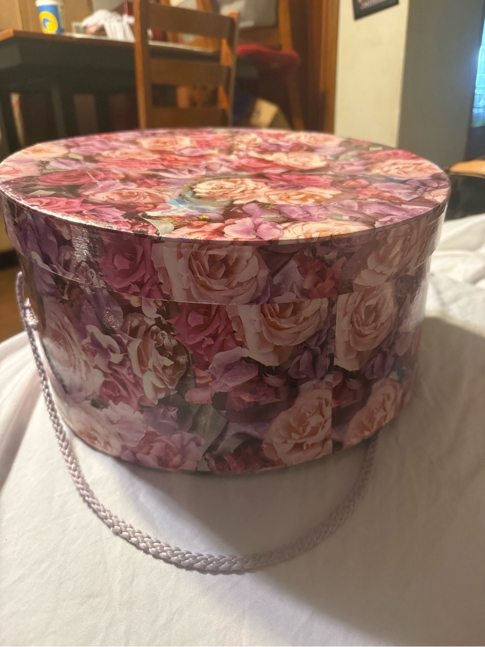 Floral Rose Print Round Hat Box - Pink